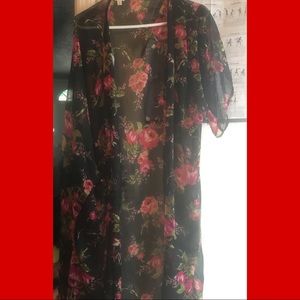 2X Floral Longline Chiffon Kimono